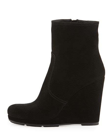 prada linea rossa wedge boots|Prada Suede Wedge Ankle Boot, Nero .